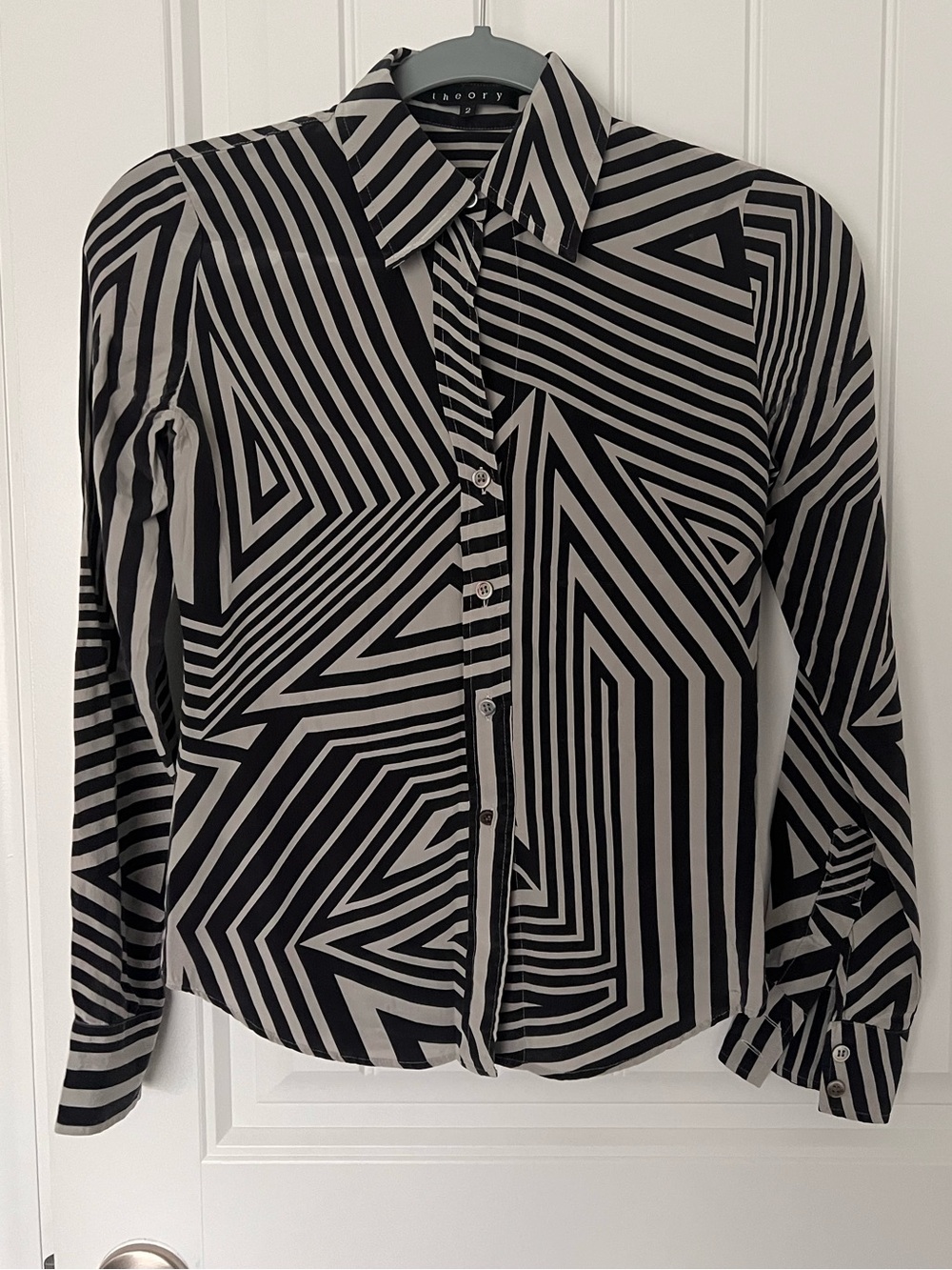 Theory Gray and Black Button Down Shirt - Size 2 - Picture 2 of 5